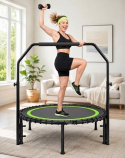 New 40"  Rebounder Trampoline for Adults, 440 Lbs Load, Green  Foldable Indoor Trampoline with PP Mat, Alloy Steel Frame, Bungee Cords, Low-Impact Car
