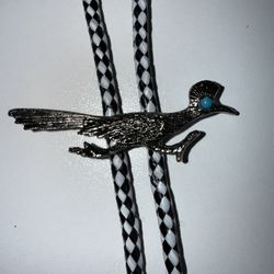 Vintage Native American Roadrunner Bolo Tie Sterling Silver
