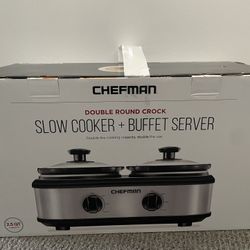 Chefman Double Round Crock Slow Cooker + Buffet Server