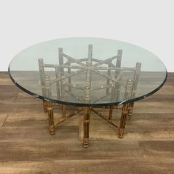 Vintage McGuire Glass Top Dining Table with Bamboo Base