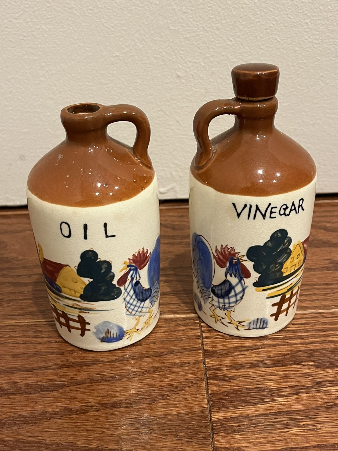 Vintage Set Of Relco Japan, Hand Painted Ceramic Oil And Vinegar Cruet Jugs