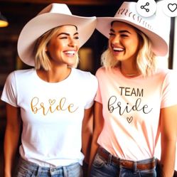 White Bride 100% Cotton T-Shirt with Gold Lettering - Size Small/Medium New 