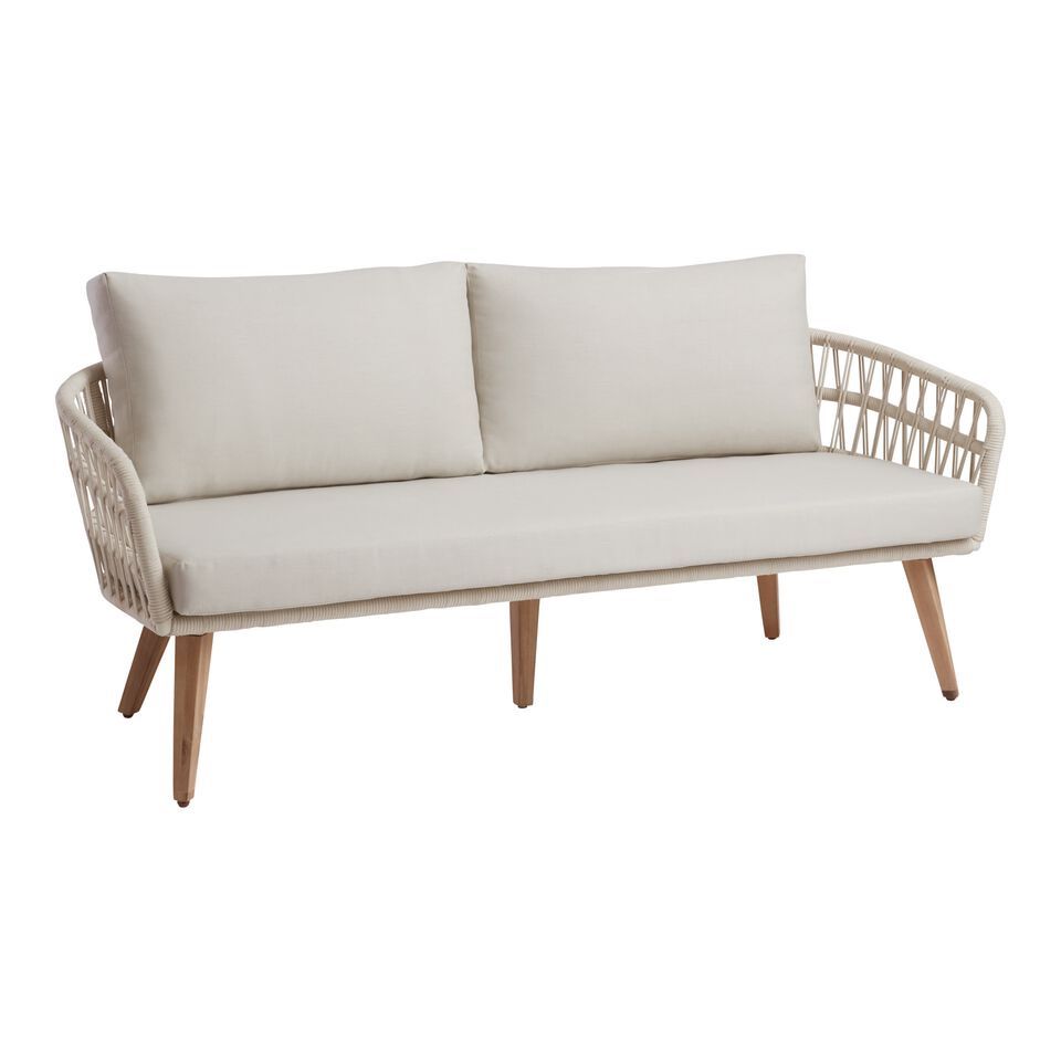 World Market White Woven Rope Outdoor Loveseat