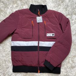 NEW Brand new Mens puma parquet quilted puffer jacket burgundy black white size small
