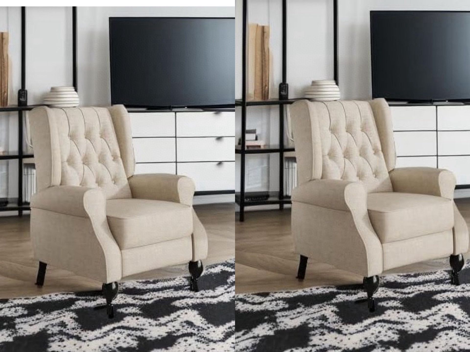 Set of 2 Wingback Recliner Chair for Living Room, High Back and Thick Armrest, Fabric Light Beige