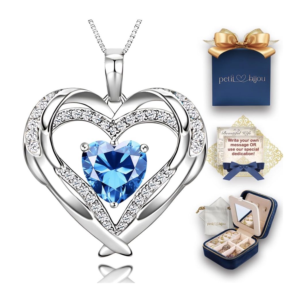 Petit Bijou 925 Sterling Silver Heart Necklace for Women w/Birthstone (Dec./Turquoise)