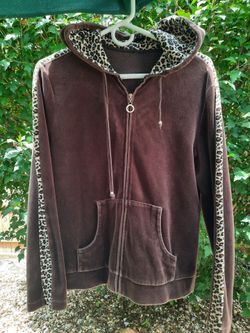 Brown velour animal print hoodie
