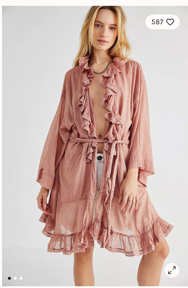 New Free People Lightweight Cotton Ruffle Robe Size M/L in 2 Colors $40 Each 