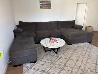 Dark Gray Fabric Sectional Sofa with Double Chaise and ottoman couch