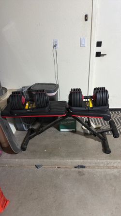 FitRX adjustable smart dumbbells 52.5 lb and workout bench