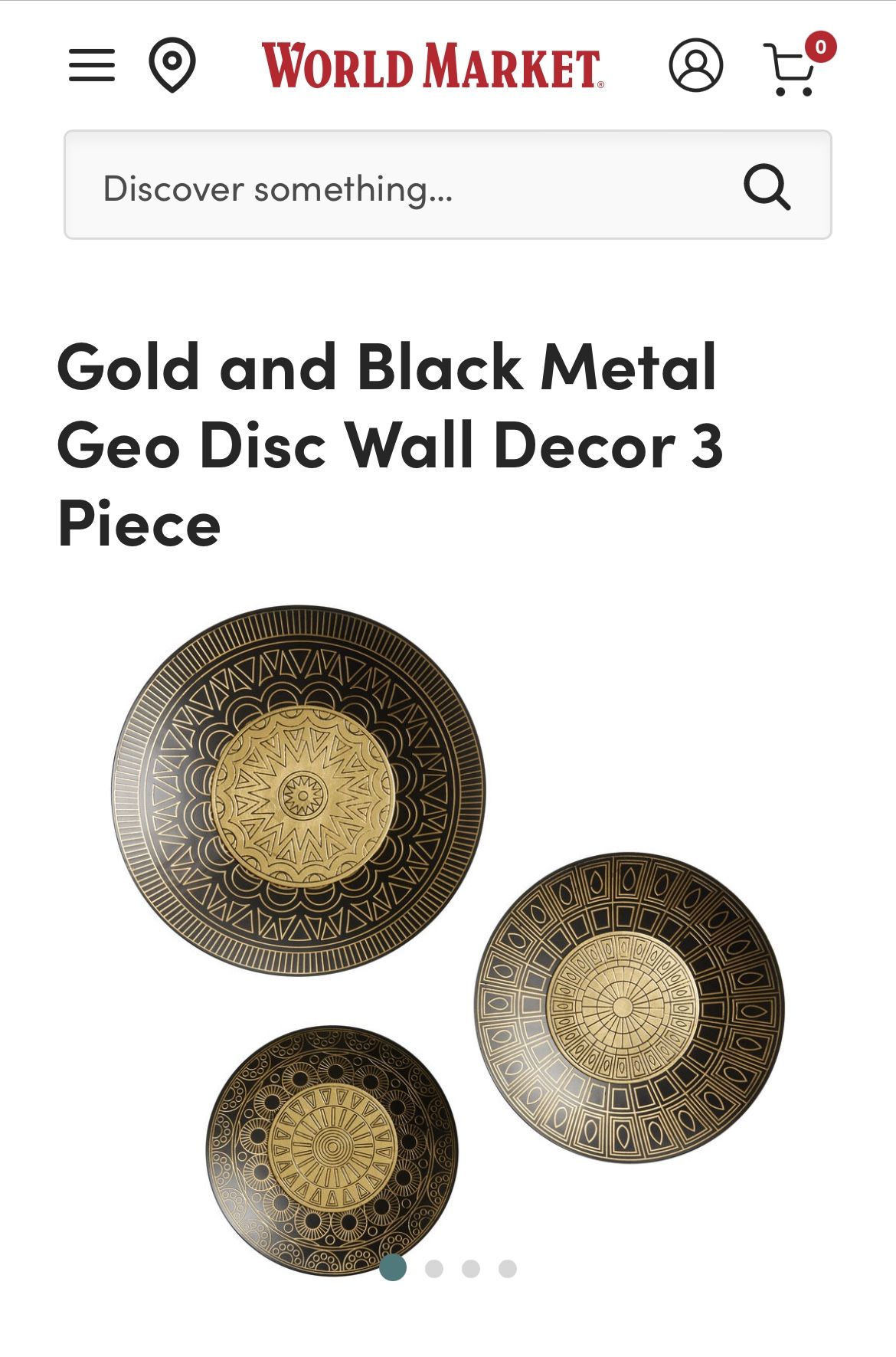 World Market Gold & Black Metal Geo Disc Wall Decor  3 Piece Set