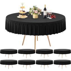 8 Pack Black Spandex Round Tablecloths for 60 Inch Tables, Stretchy Fitted 5FT Cloths, Wrinkle-Free Cover With Skirt for Wedding Party Dining Banquet