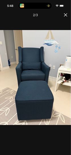 Crate & Barrel Navy Blue Power Recliner Glider w/ Ottoman – Nursery Chair