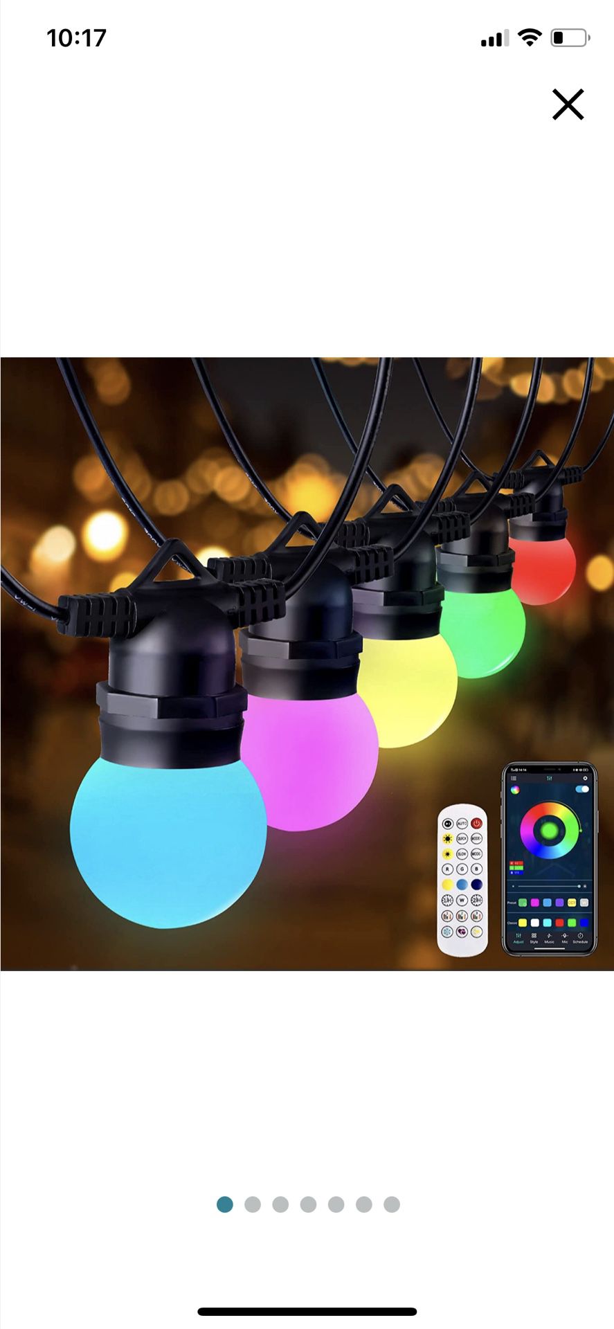 Outdoor String Lights, RGBW 48ft LED Patio Lights, Multi-Color Smart Waterproof, Shatterproof LED Bulbs Works, Dimmable for Birthdays, Weddings, Anniv