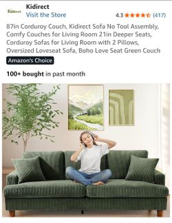 87" Green Corduroy Couch - Unopened Box