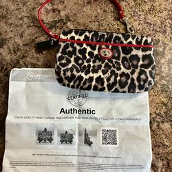 LIKE NEW Coach Park Ocelot Leopard Print Wristlet + COA