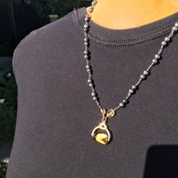 Antique Pearl Necklace With Gold Fob Spinner From 1900s Hand Strung Link Chain 