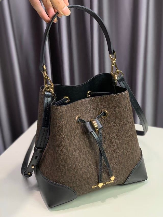Distressed Floral Leather Bucket Bag