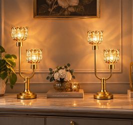 Mid Century Modern Table Lamps Set of 2 Dimmable Amber Glass