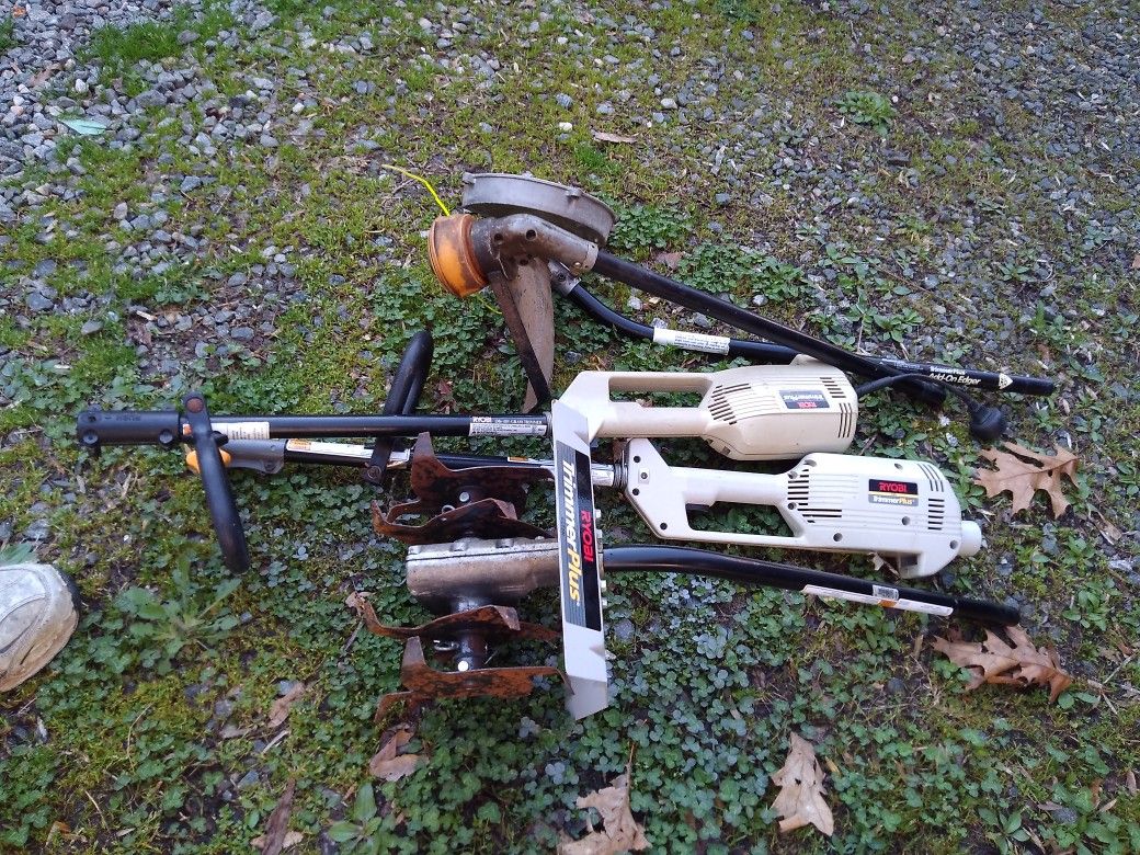 TILLER. CULTIVATOR. WEEDEATER. BRUSH CUTTER. 2 POWER HEADS WORKS GREAT. 400 FOR ALL 3 TOOLS & POWER HEADS