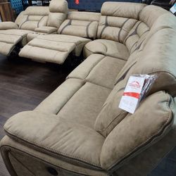 New Sectional Sofa With Three Power  Recliners In Faux Leather