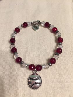 Handmade Stretch Bracelet with Glass Beads and Baseball Charm (23)