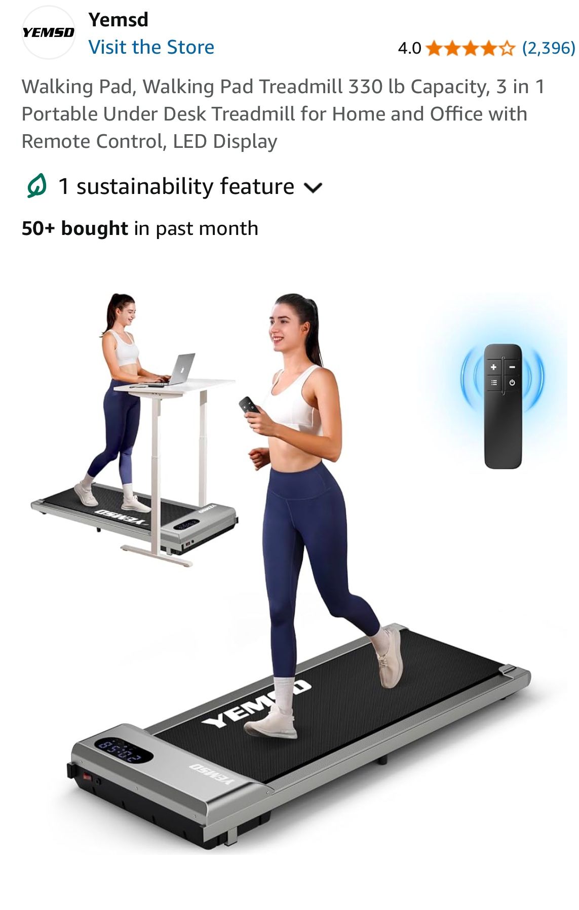 Walking Pad, Walking Pad Treadmill 330 lb Capacity, 3 in 1 Portable Under Desk Treadmill for Home and Office with Remote Control, LED Display
