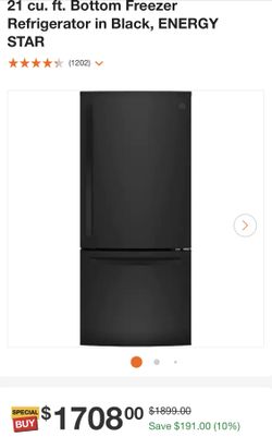 GE 21 cu. ft. Bottom Freezer Refrigerator in Black, ENERGY STAR