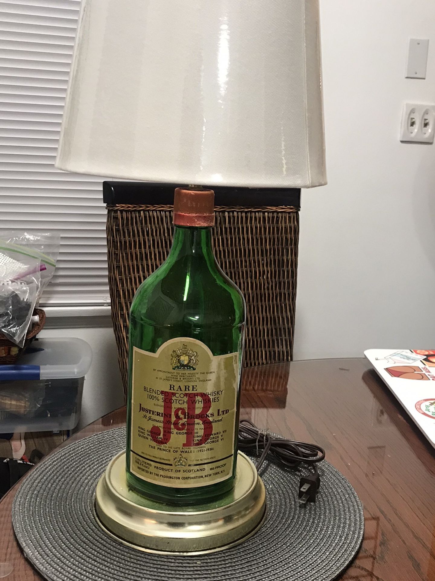 J B Vintage Liquor Bottle Lamp 21” With Shade