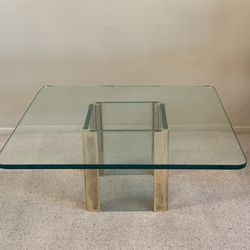 Vintage Leon Rosen Pace Collection Brass Glass Square Coffee Cocktail Table Mid Century Modern MCM 