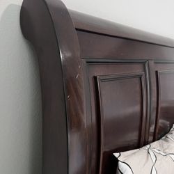 Queen Sleigh Storage Wood Bed Frame And Mattress 