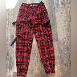 American Bazi Red And Black Plaid Joggers - Size Small