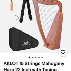 AKLOT 15 Strings Mahogany Harp 22 Inch with Tuning Wrench