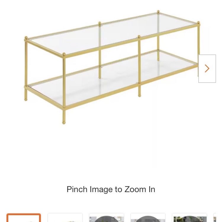 Royal Crest 48 in. Clear/Gold Large Rectangle Glass Coffee Table with Shelf