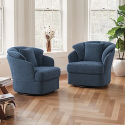 Set Of 2 Oversized Swivel Accent Chairs, Modern Barrel Chairs with Double Cushion