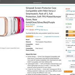 Simpeak Screen Protector Case Compatible with Fitbit Versa 2 Smartwatch, Pack of 5, Full Protection, Soft TPU Plated Bumper Cover, Rose Gold/Clear/Sil