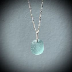 Japanese Sea Glass Sterling Silver Necklace 