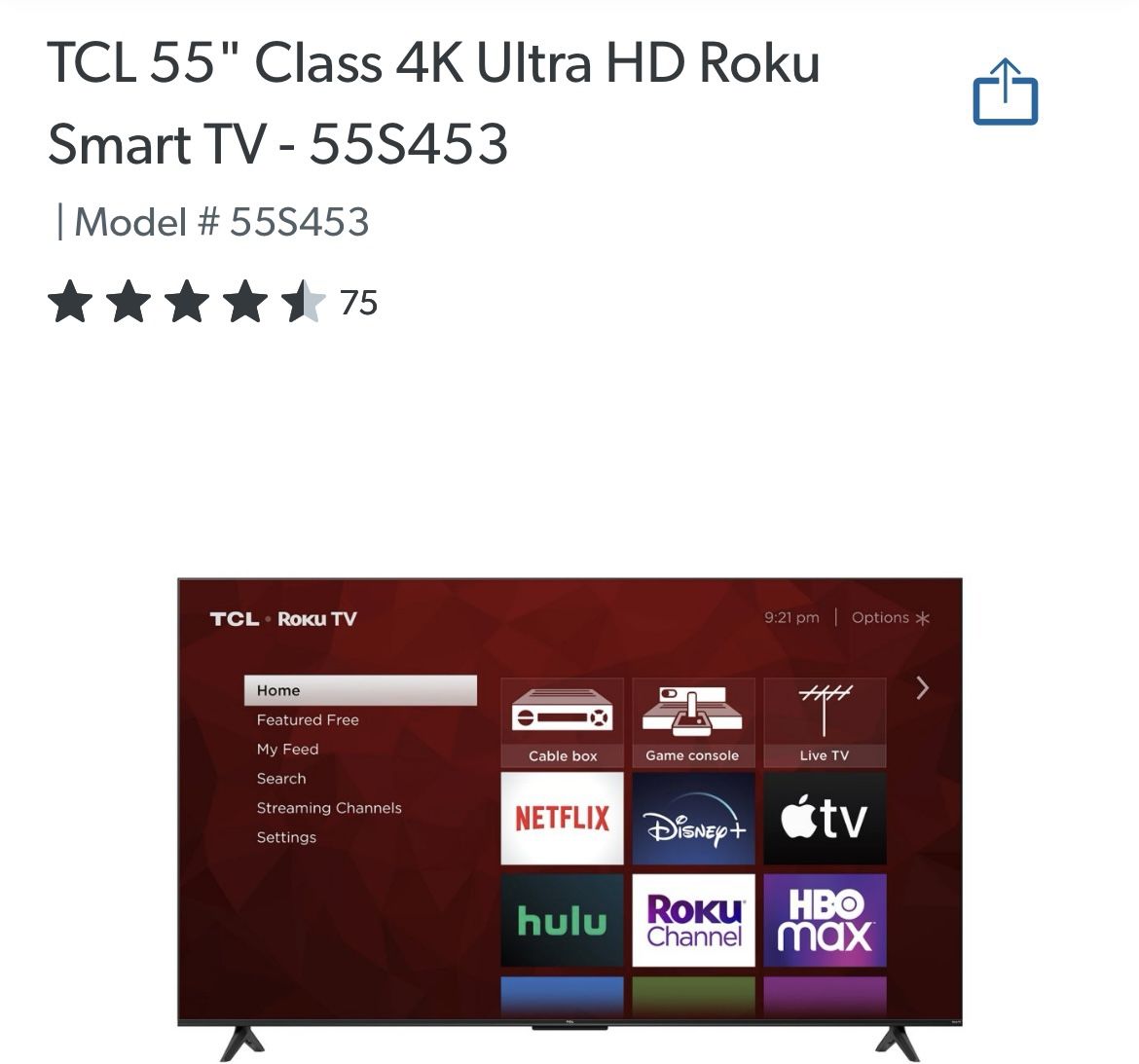 New In Box TCL 55" Class 4k Ultra HD Roku Smart Tv