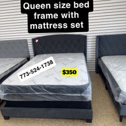 Queen Size Bed Frame Headboard With Mattress Set $350 Only 