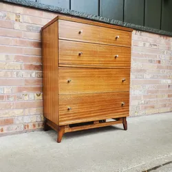 Mid Century Modern Stanley 4 Drawer Highboy Dresser Vintage