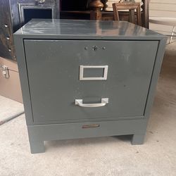 Vintage Metal File Drawer, Side Table - 18”x16”x18” H