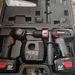 Craftsman Drill And Flash Light With Charger And 2 Batteries In Case