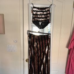 Two Piece prom formal dress brown black