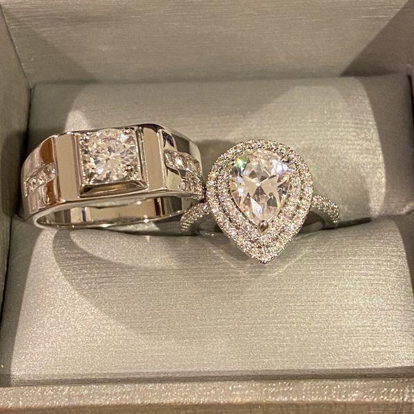 Stamped 925 Sterling Silver Engagement/Wedding Ring Set- Code 561
