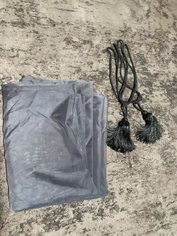 60x84 sheer gray curtain and tie backs