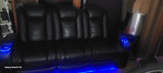 3 seater leather couch with led lights and charger ports