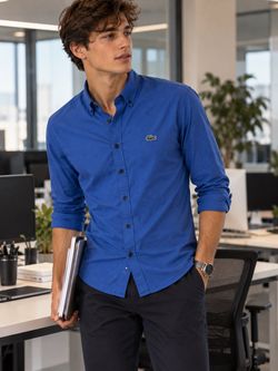 Lacoste Men’s Slim Fit Royal Blue Long Sleeve Button Down Shirt Size Large L