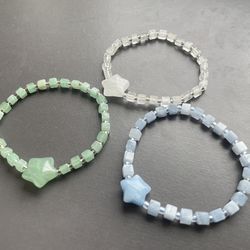 Crystal Bracelet Trio – White Phantom + Aquamarine + Green Aventurine – $6 each / $15 for 3