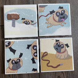 Pug!  Set Of 4 Handmade Coasters 
