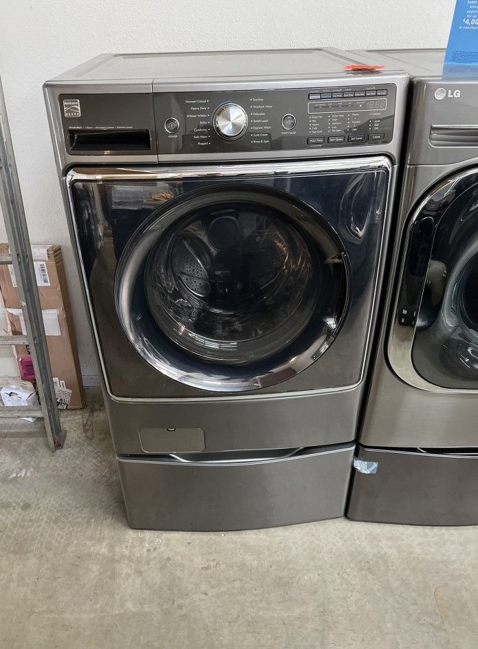 Grey kenmore front load washer with pedestal 5 2 cubic feet for sale in